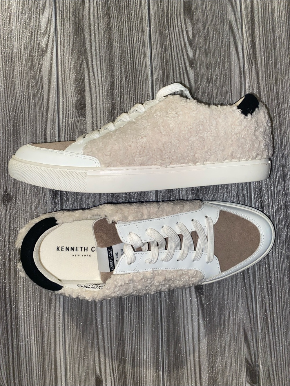Kenneth Cole New York Taupe Suede & White Leather Shearling Sneakers - Picture 9 of 10